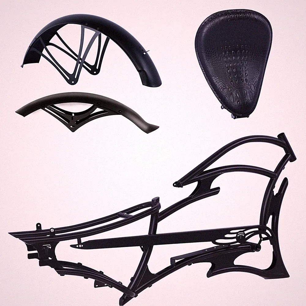 26" Stretch Cruiser Bicycle DIY Custom Frame Lowrider Bike 7 Speed Raptor Black