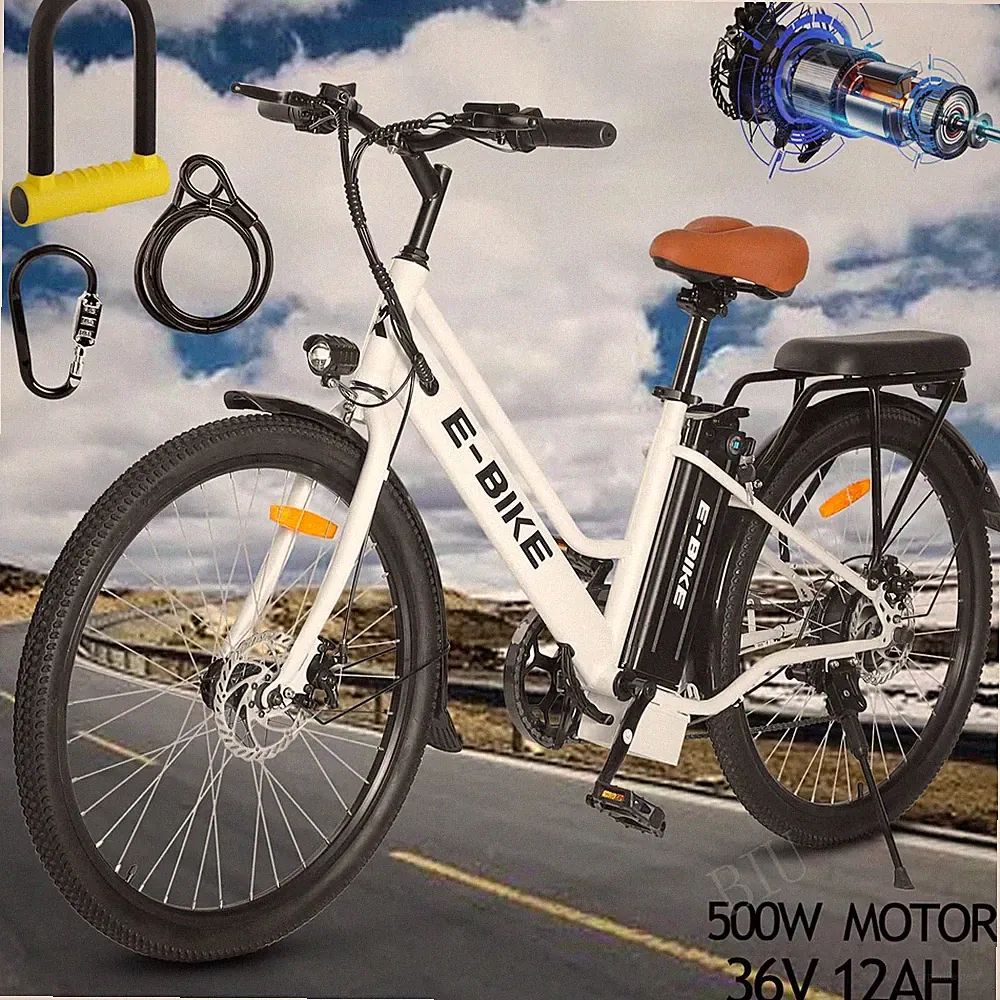 Electric Bike 26'' E-bike Cruiser Bicycle Beach Road City Commuter 500W 36V
