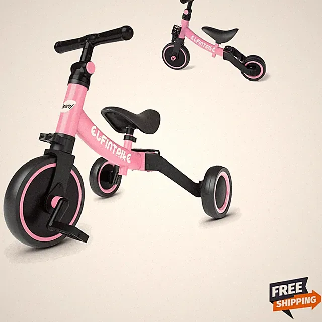Versatile 5-in-1 Pink Toddler Tricycle - Ideal for Balanced Learning 1-4 Yrs